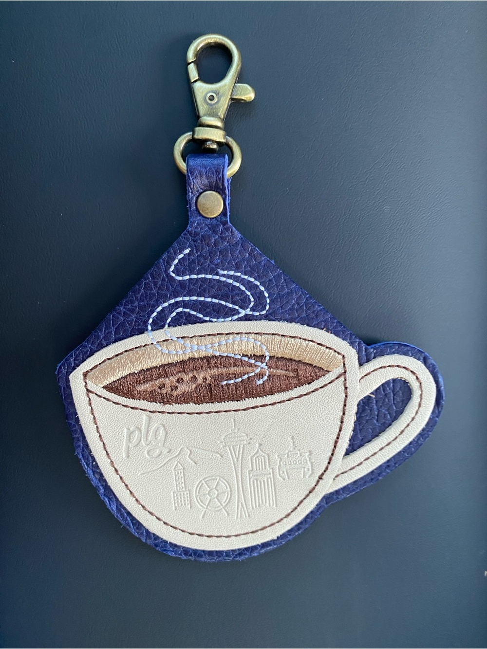 PLG New Seattle Store cobalt Coffee Cup Keychain Flair